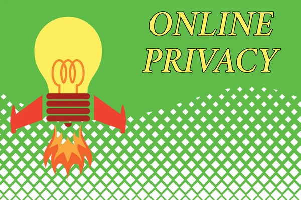 Handgeschreven tekst online privacy. Concept betekenis veiligheidsniveau van demonstratingal gegevens gepubliceerd via de Internet Top View lancering Bulb Rocket Fire base. Nieuw project starten. Brandstof idee. — Stockfoto