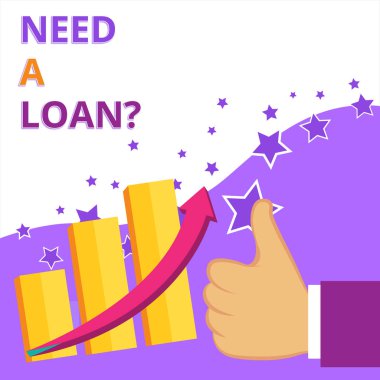 Kredi Ye gerek sorusunu gösteren metin işareti. Genellikle banka Thumb Up İyi Performans Başarı Artan Bar Grafik Artan Ok ödünç para Kavramsal fotoğraf miktarı.