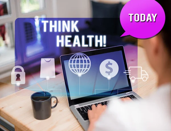 Scrittura di testi a mano Think Health. Concetto che significa stato di completo benessere fisico mentale e sociale . — Foto Stock