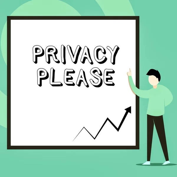 Scrittura concettuale a mano che mostra la privacy Si prega di. Business foto testo chiedendo a qualcuno di rispettare il vostro spazio dimostrativo Lasciare in pace l'uomo in piedi puntando verso l'alto rettangolo vuoto sfondo geometrico . — Foto Stock