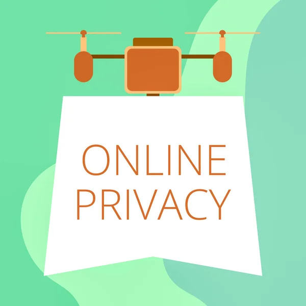 Conceptuele hand schrijven tonen online privacy. Zakelijke fotopresentatie beveiligingsniveau van demonstratingal gegevens gepubliceerd via het Internet drone Holding neerwaarts banner geometrisch ontwerp. — Stockfoto