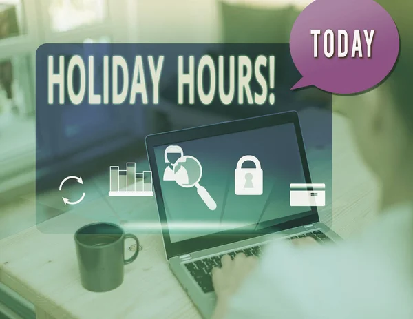 Signo de texto que muestra el horario de vacaciones. Foto conceptual Trabajo de horas extras para los empleados bajo horarios de trabajo flexibles . — Foto de Stock