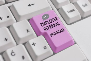 Elek yazısı metin yazma Çalışan Tavsiye Programı. Kavram anlamı çalışanlar beyaz arka plan tuşu kopyalama alanı üzerinde boş not kağıdı ile acemi Beyaz pc klavye tanıtmak için ödüllendirilir.