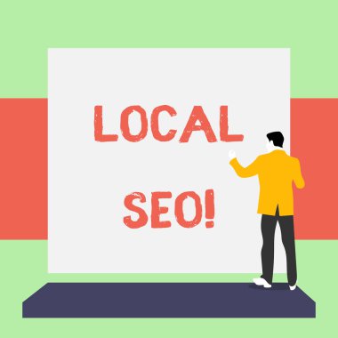 El yazısı metin yazma Yerel Seo. Konsept, yakın iş online Arka görünüm genç adam takım elbise ayakta platform boş dikdörtgen bakan pazara inanılmaz etkili bir yol anlamı.