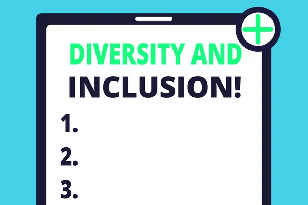 Handwriting text writing Diversity And Inclusion. Concept meaning range huanalysis difference includes race ethnicity gender Blank Clipboard Touch Screen Tablet Mobile Device Check Circle Green Tick.