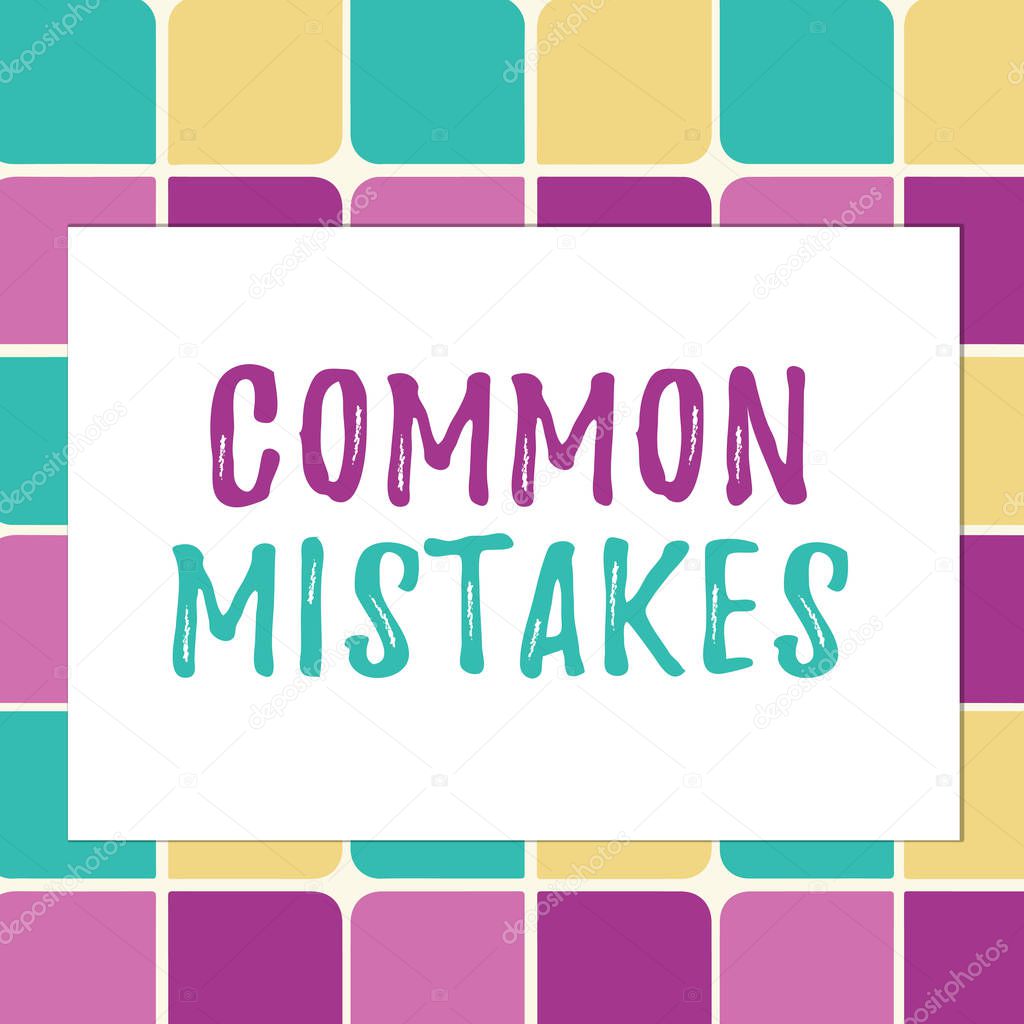 Writing note showing Common Mistakes. Business photo showcasing actions that are often used interchangeably with error Pastel Color Teardrops Shape with Border Flat Style Geometric Shape.