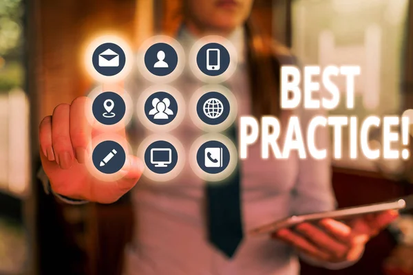 ベスト プラクティスを示すテキスト 記号。正しいと規定された概念写真の商業手続き. — ストック写真