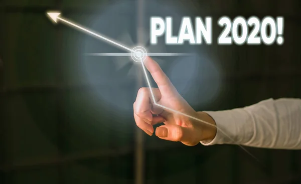 Koncepcyjny zapis ręczny przedstawiający plan 2020. Business Photo prezentuje szczegółowy wniosek o wykonanie lub osiągnięcie czegoś w przyszłym roku Lady przód przedstawienie ręka niebieski futurystyczny Nowoczesna technologia. — Zdjęcie stockowe