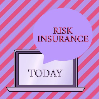 Risk Sigortası'nı gösteren kavramsal el yazısı. İş fotoğraf Laptop Fon Üzerinde Yüzen Sorumluluk kapsama Karşı Kayıp Hasar olasılığı vitrine.