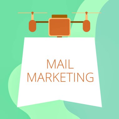Mail Marketing'i gösteren kavramsal el yazısı. Ticari mesajlar Yayın duygusu Drone aşağı banner Geometrik tasarım tutan gönderme İş fotoğraf vitrinE.
