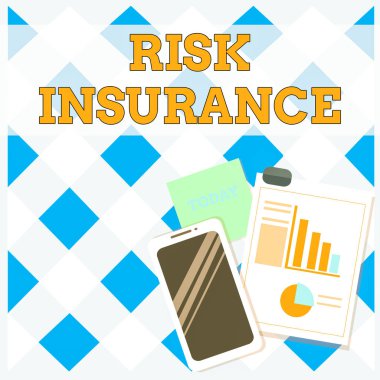 Risk Sigortası'nı gösteren kavramsal el yazısı. İş fotoğraf metni Pie Grafik ve Çubuk Grafik ile sorumluluk kapsamı Düzeni Akıllı Telefon Yapışkan Notlar karşı Kayıp Hasar olasılığı.