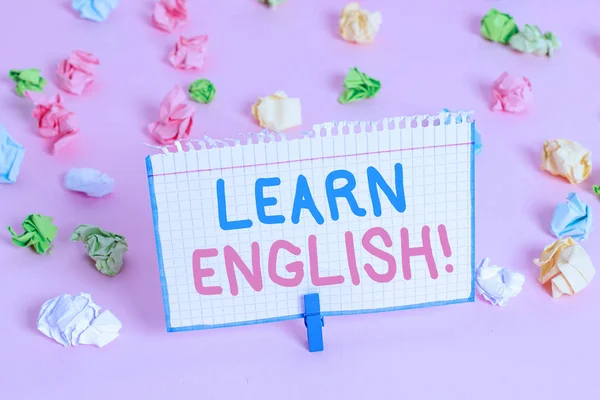 Text sign showing Learn English. Conceptual photo gain acquire knowledge in new language by study.