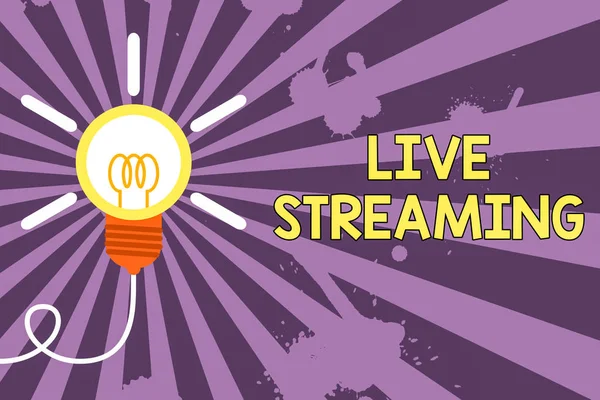 Word writing text Live Streaming. Business concept for Transmit live video coverage of an event over the Internet Big idea light bulb. Successful turning idea invention innovation. Startup.