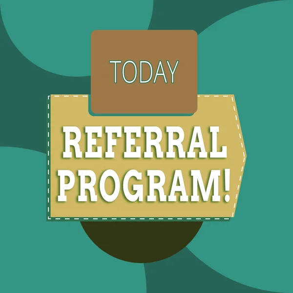 Writing note showing Referral Program. Business photo showcasing internal recruitment method employed by organizations Blank rectangle above another zigzag upwards increasing sale.