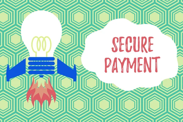 Handwriting text writing Secure Payment. Concept meaning Security of Payment refers to ensure of paid even in dispute Top view launching bulb rocket fire base. Starting new project. Fuel idea.