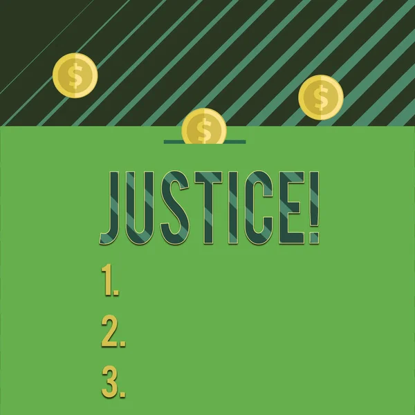 Text sign showing Justice. Conceptual photo impartial adjustment of conflicting claims or assignments Three gold spherical coins value thousand dollars one bounce to piggy bank.