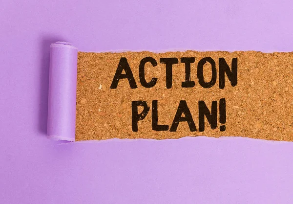 Escritura manual conceptual que muestra el Plan de Acción. Foto de negocios mostrando la estrategia propuesta o el curso de las acciones durante cierto tiempo . — Foto de Stock