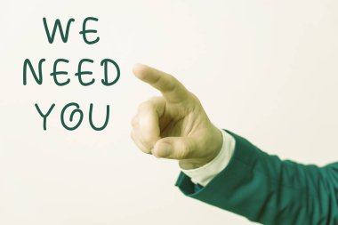 Word yazma metni Size İhtiyacımız Var. Belirli bir iş için birlikte çalışmak ya da hedef Izole el parmak ile işaret birisi soran iş kavramı. İş kavramı işaret parmağı.