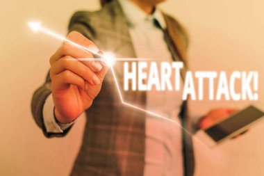 Kalp Krizi'ni yazan el yazısı metin. Ölümle sonuçlanan koroner trombozun ani ortaya çıkması anlamına gelen kavram.