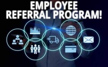 Çalışan Sevk Programı gösteren kavramsal el yazısı. İşletmeler fotoğraf metni dahili işe alma yöntemi kuruluşlar tarafından istihdam Kadın giyim iş elbisesi sunum akıllı cihaz sunan.