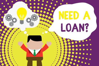 Bir Kredi Ye gerek sorusunu gösteren kavramsal el yazısı. İş fotoğraf metin gösteren veya iş finans için bir para sunan Man elleri kadar hayali kabarcık ampul birlikte çalışan.