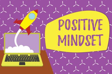 Pozitif Mindset gösteren kavramsal el yazısı. Eğer olumlu sonuçlar bekliyoruz Wich zihinsel tutum vitrine İş fotoğraf Başarılı roket fırlatma dizüstü arka plan Başlangıç büyümek.