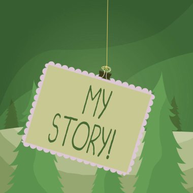 Kelime yazma metni My Story. Geçmiş yaşam olaylar eylemler veya seçimler için Iş kavramı Damga binder klip klip kare renkli çerçeve yuvarlak uç etiket sıkışmış yaptı.