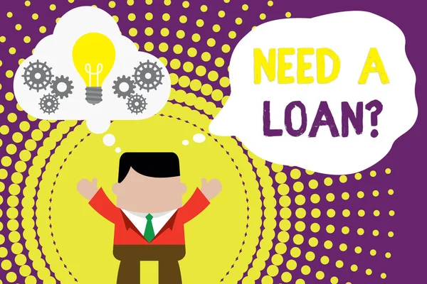 Bir Kredi Ye gerek sorusunu gösteren kavramsal el yazısı. İş fotoğraf metin gösteren veya iş finans için bir para sunan Man elleri kadar hayali kabarcık ampul birlikte çalışan.