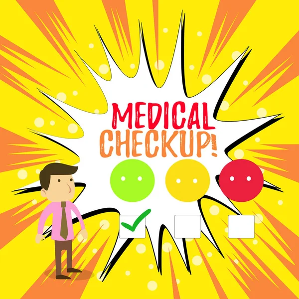 Tıbbi Checkup'u gösteren bir not yazıyorum. İş fotoğraf ayrıntılı fiziksel muayene vitrine testler beyaz anket anket seçimi memnuniyeti yeşil kene çeşitli içerir.