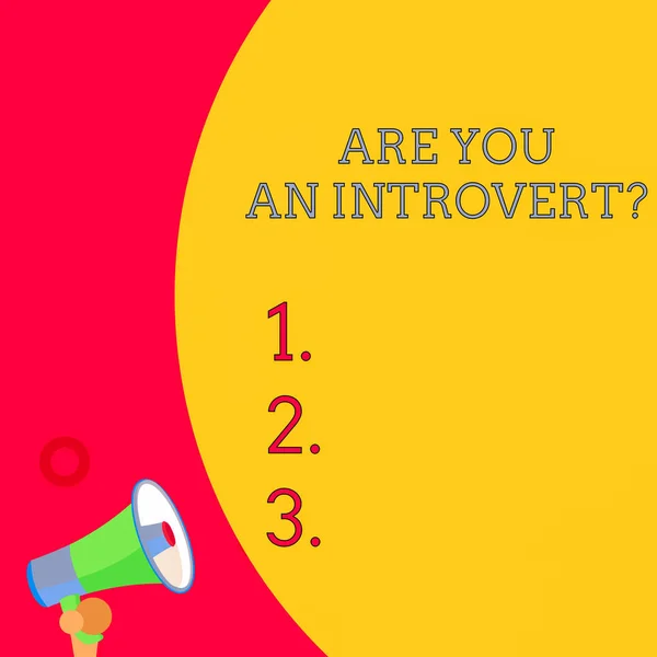 Handwriting text writing Are You An Introvertquestion. Concept meaning demonstrating who tends to turn inward mentally Half part blank huge balloon empty text with small megaphone. Announcement. — Stock Photo, Image