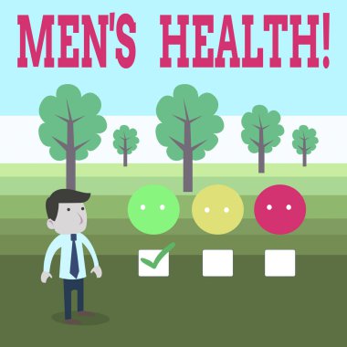 Kelime yazma metin Men S Sağlık. Analiz beyaz erkek anket anket seçimi kontrol listesi memnuniyeti Yeşil Kene tarafından tam fiziksel zihinsel ve sosyal refah durumu için Iş kavramı.