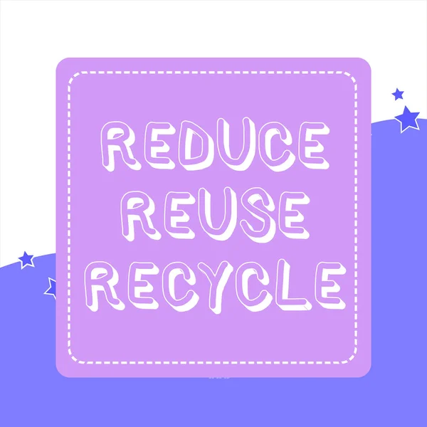 Почерк текста Сокращение повторного использования Recycle. Концепция, означающая экологически ответственное поведение потребителей Dashed Stipple Line Blank Square Colored Cutout Frame Bright Background . — стоковое фото