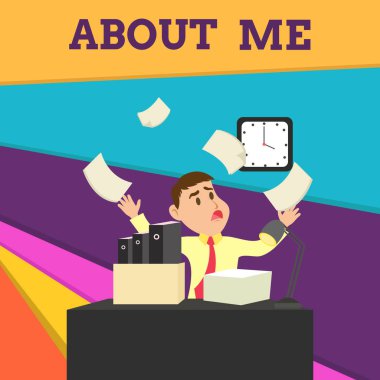 Benim Hakkımda El Yazısı metni. Kavram, birisine iyi ve kötü özelliklerinizin ve geçmiş olayların listesini anlatmak anlamına gelir Confused Erkek Çalışan Yöneticisi Karmaşık Çalışma Alanı Akışkanlık Süresi Sıkıntısı.