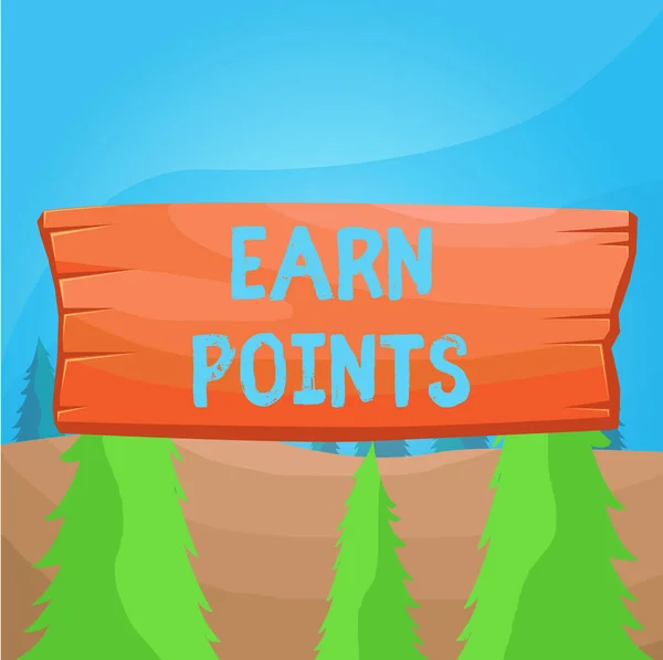 Word writing text Earn Points. Business concept for getting praise or approval for something you have done Plank wooden board blank rectangle shaped wood attached color background.