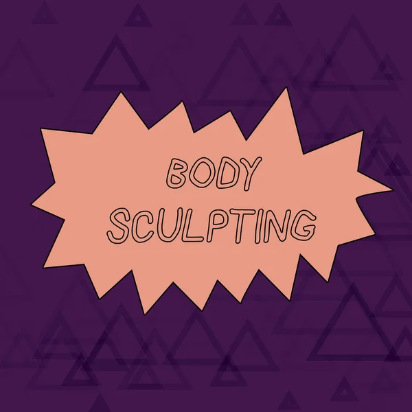 Word writing text Body Sculpting. Business concept for activity of increasing the body s is visible muscle tone Outline Figure of Triangle Mesh Pattern in Two Tone Violet for Modern Design.