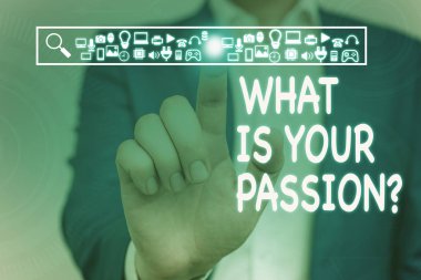 Tutkun Nedir Sorusunu gösteren kavramsal el yazısı. Onun güçlü ve ancak kontrol edilebilir duygu Erkek resmi takım elbise sunum akıllı sunan giymek hakkında soran İş fotoğraf vitrin