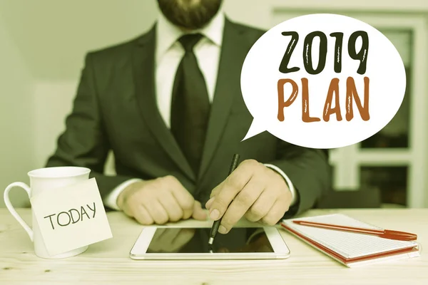Writing note showing 2019 Plan. Business photo showcasing setting up your goals and plans for the current year or in 2019. — Stock Photo, Image