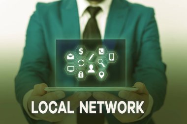 El yazısı Yerel Ağ. Kavram anlamı LAN Radyo Dalgaları DSL Boradband Bağlantısı.