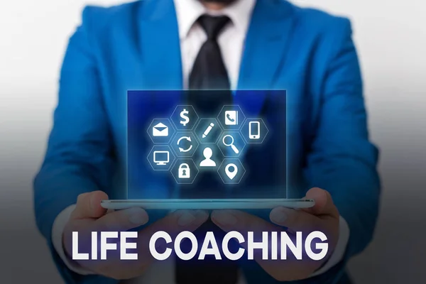 Χειρόγραφου κειμένου Life Coaching. Έννοια έννοια βελτιώσει ζωές από προκλήσεις ενθαρρύνει εμάς στην καριέρα μας. — Φωτογραφία Αρχείου