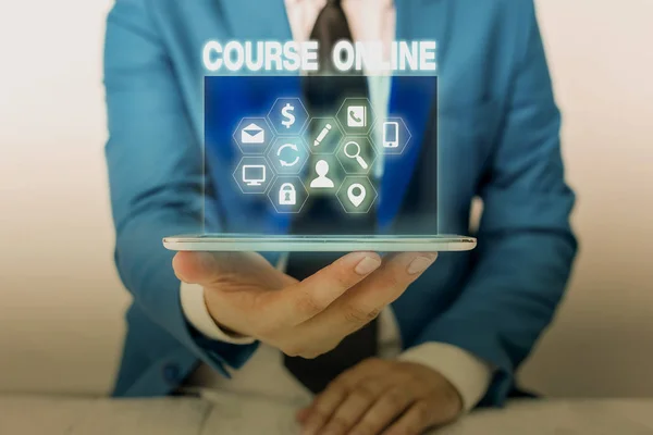 Text sign showing Course Online. Conceptual photo eLearning Electronic Education Distant Study Digital Class.