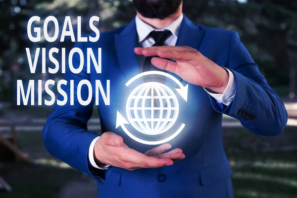 Schreiben Notiz zeigt Ziele Vision Mission. Business-Foto zeigt praktischen Planungsprozess verwendet, um Community-Gruppe zu helfen. — Stockfoto