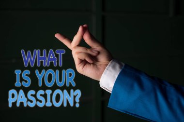 Tutku sorunuz nedir gösteren metin işareti. Kavramsal fotoğraf onun güçlü ve ancak kontrol edilebilir duygu hakkında soran izole el parmak ile işaret. İş kavramı işaret parmağı.