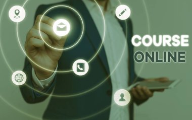 Ders Online gösteren kavramsal el yazısı. İş fotoğraf metin elearning Elektronik Eğitim Uzaktan Çalışma Dijital Sınıf.