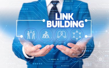 Kelime yazma metni Bağlantı Oluşturma. Seo Term Exchange Linkler için İş konsepti Akıllı cihaz kullanarak sunum sunan Köprü Endeksli Erkek insan giyim resmi iş elbisesi edinin.