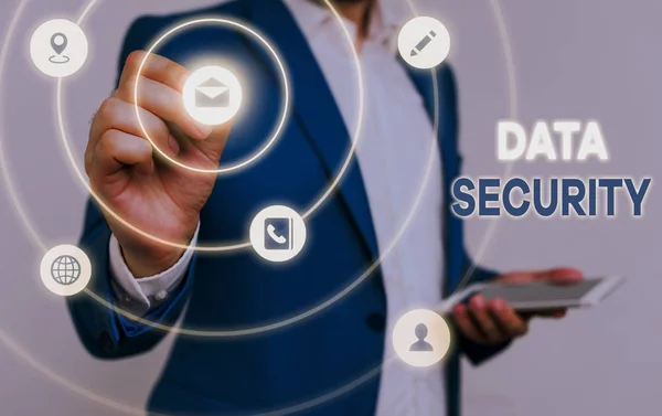 Conceptual hand writing showing Data Security. Business photo text Confidentiality Disk Encryption Backups Password Shielding. — Stock Photo, Image