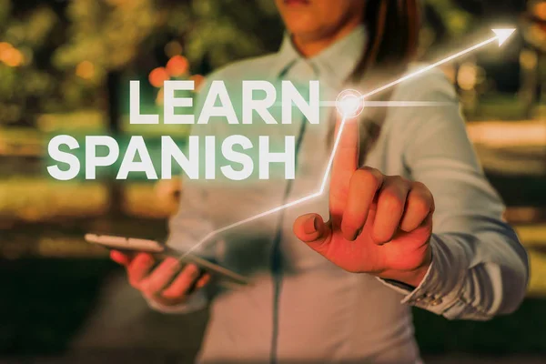 İspanyolca öğrenmeyi gösteren kavramsal el yazısı. İş fotoğrafı metni İspanya 'da Çeviri Dili Sözcük Hazinesi Konuşması. — Stok fotoğraf