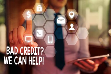 Kelime yazma metin Bad Creditquestion Biz Yardımcı olabilir. Olumlu ödeme geçmişi kazanmak için offerr yardım için Iş kavramı.