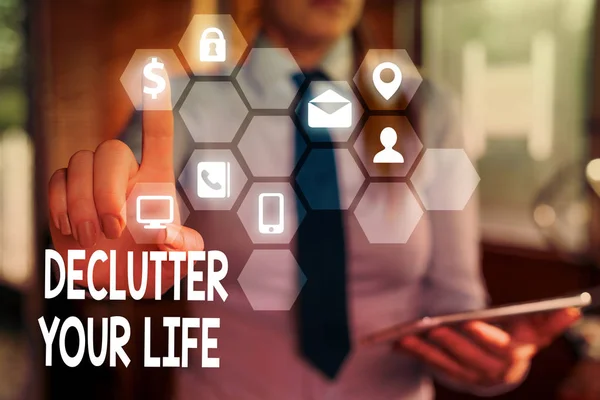 Tulisan kata Declutter Your Life. Konsep bisnis untuk menghilangkan hal-hal luar biasa atau informasi dalam hidup . — Stok Foto