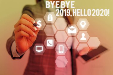 Bye Bye 2019 Merhaba 2020 gösteren metin işareti. Kavramsal fotoğraf geçen yıl veda ve başka bir iyi bir karşılama.
