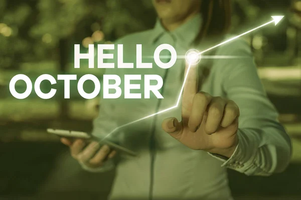 Konzeptionelle Handschrift, die Hallo Oktober zeigt. business photo text letztes Quartal zehnter Monat 30days season gruß. — Stockfoto